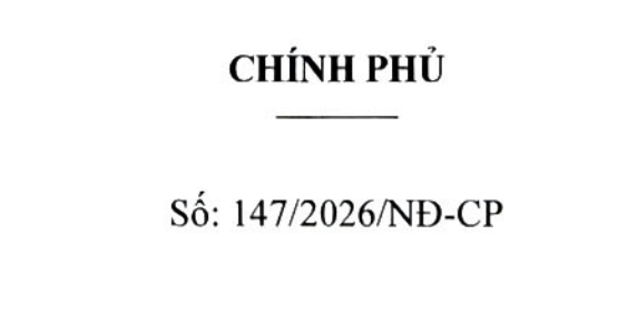 Nghị định 147/2026/NĐ-CP về Hướng dẫn thực hiện cơ chế, chính sách đặc thù tháo gỡ khó khăn, vướng mắc cho các dự án tồn đọng, kéo dài quy định tại NQ số 29/2026/QH16 ngày 24/4/2026 của Quốc Hội